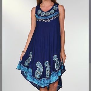 Turquoise & Blue Paisley Embroidered Shift Dress, O/S